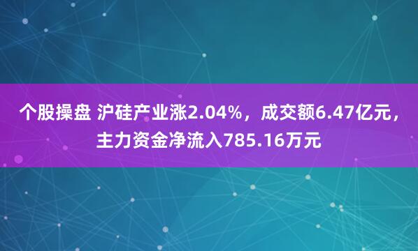 个股操盘 沪硅产业涨2.04%，成交额6.47亿元，主力资金净流入785.16万元